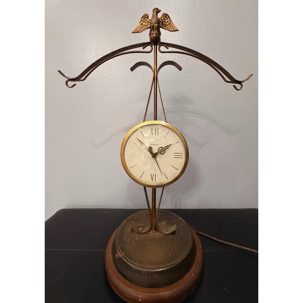 Vintage United Metal Goods Electric Clock American Eagle Made In USA WORKS!